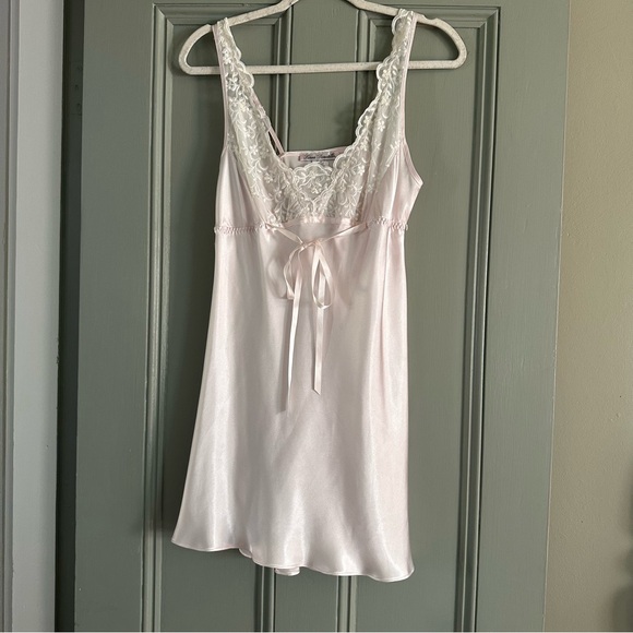 Elegant Lace Trim Satin Slip Nightgown - Pink - Picture 1 of 4